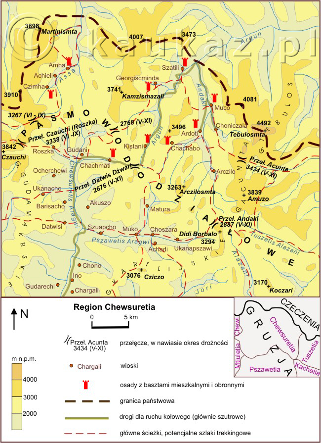 Mapa regionu Chewsuretia (Gruzja)