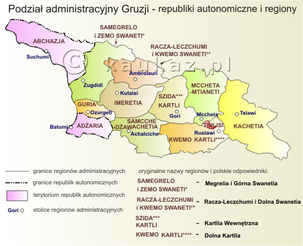 Podział administracyjny Gruzji - regiony i republiki autonomiczne
